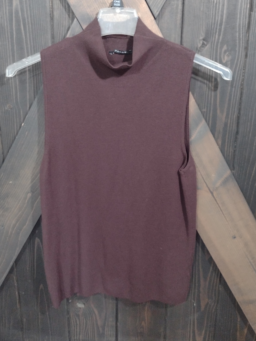 Chocolate Brown Sleeveless Mock Neck Top - Tahari  Size Xl